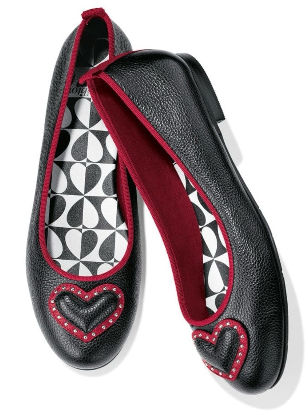 Brighton Black Ballet Flats with Red Heart Trim - Women